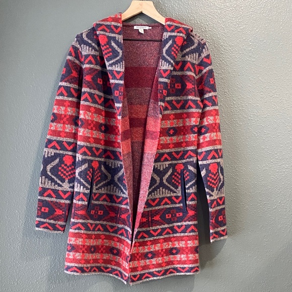 Toad & Co Women Small Wool Merritt Hoodie Open Cardigan Lambswool Aztec Cowgirl